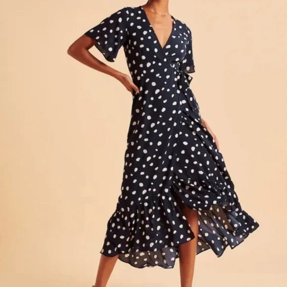 Abercrombie & Fitch Navy High Low Wrap Dress XSP - Picture 2 of 6